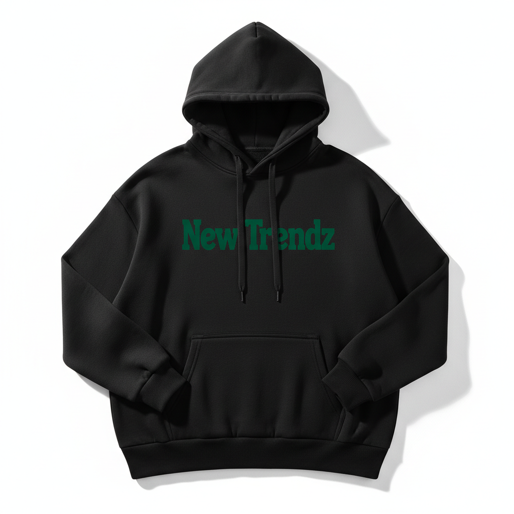 New Trendz Graphic Logo Hoodie in Black with emerald green logo print