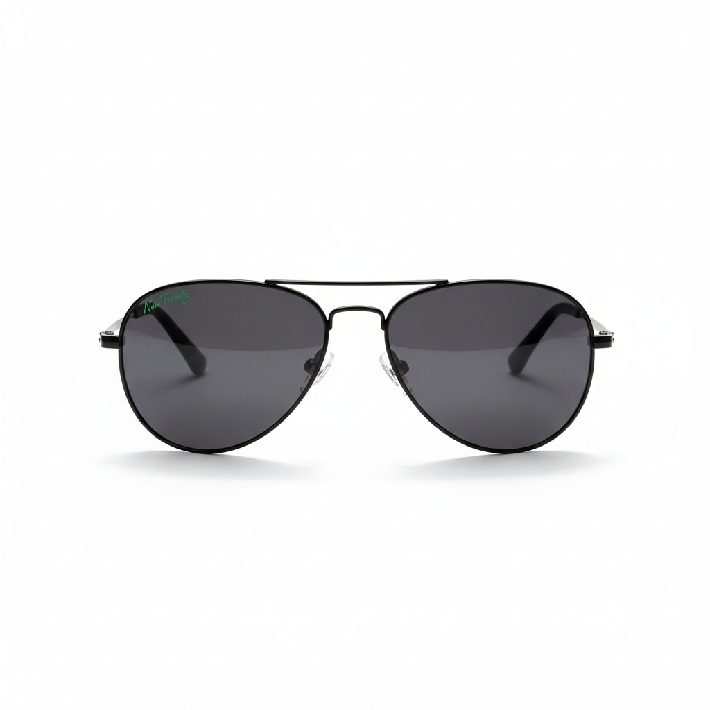 New Trendz Classic Aviator Sunglasses in black with emerald green logo