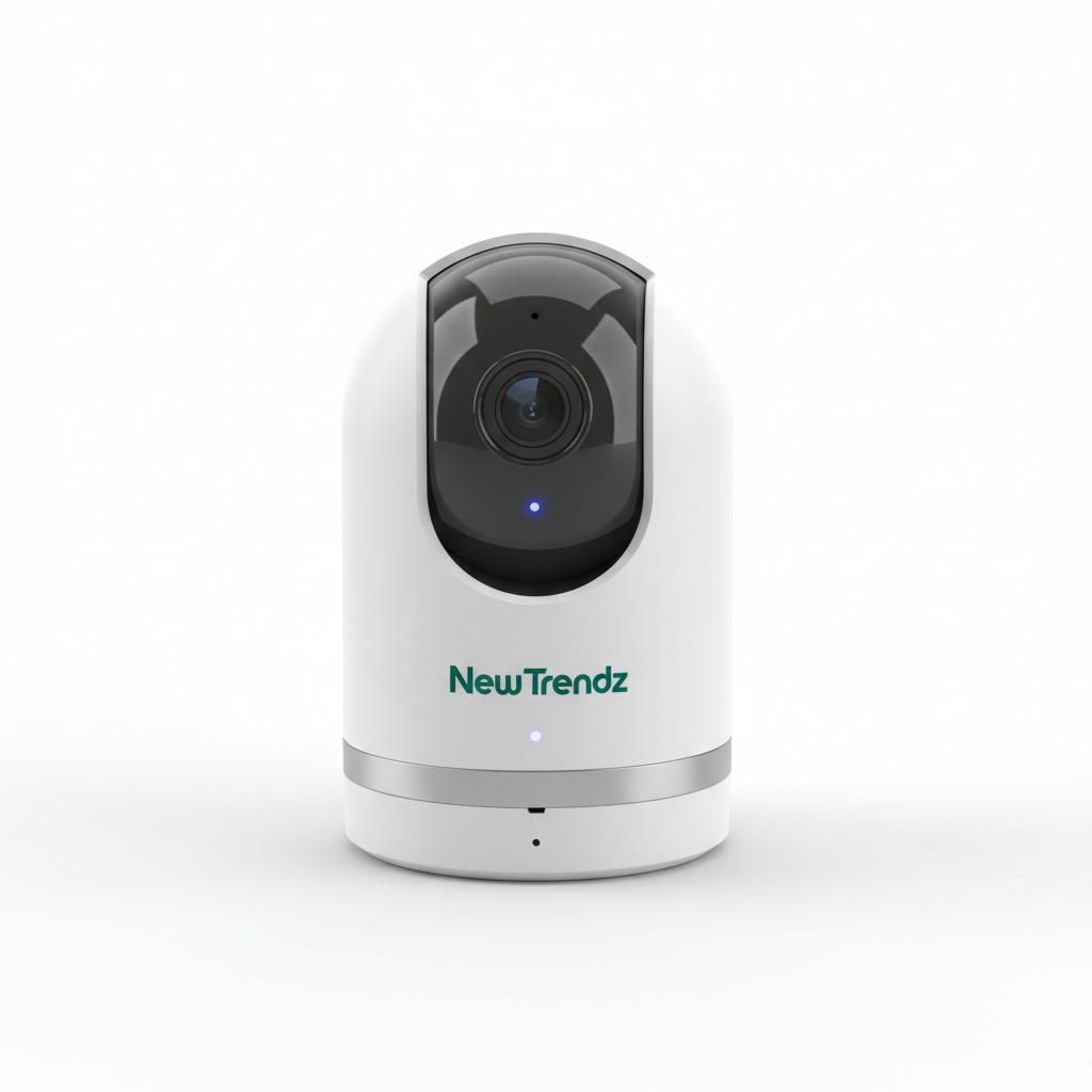 New Trendz Smart Security Camera in white with emerald green logo